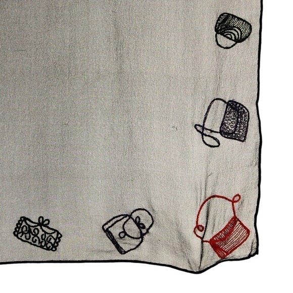 Vintage Sheer Black Scarf w Red Blue Embroidered Purse Design 19x19" - Hey Viv - Picture 2 of 5